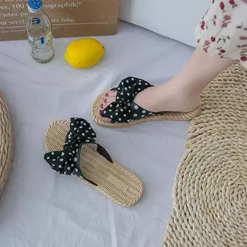 Новые женские тапочки с сеткой и бантом, летние пляжные мокрые сандалии и тапочки, нескользящая одежда для дома и улицы, модная универсальная одежда 36-37 чёрный