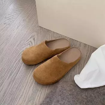 Новые женские тапочки с закрытым носком, замшевые сандалии, осенние новые ретро-туфли с плоской подошвой и ремешком на пятке 35