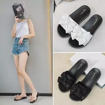 Новые женские тапочки. Тапочки на толстой подошве. Летние однословные тапочки с бантом, а также универсальные сандалии и тапочки на высоком каблуке. 36 розовый