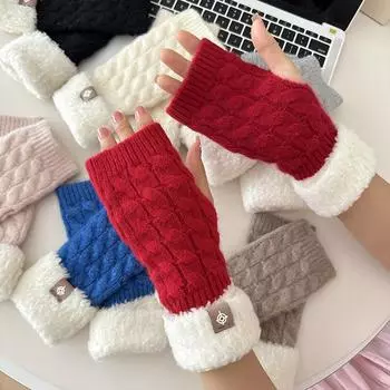 Новые женские теплые перчатки для рук на осень и зиму, модные вязаные варежки из искусственной шерсти, теплые женские перчатки без пальцев One Size розовый