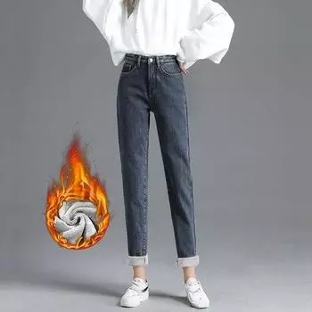 Новые женские теплые узкие джинсы осень-зима теплые плюшевые эластичные джинсы женские зимние брюки узкие прямые брюки-карандаш S синий