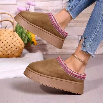 Новые женские теплые замшевые зимние сапоги осень-зима женские туфли на платформе с круглым носком и волосами полутапочки женские хлопковые туфли 36 коричневый