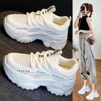 Новые женские толстые кроссовки, белые, с толстой подошвой, увеличенный круглый носок, модные туфли для отдыха и спорта, женские вулканизированные туфли 35 белый