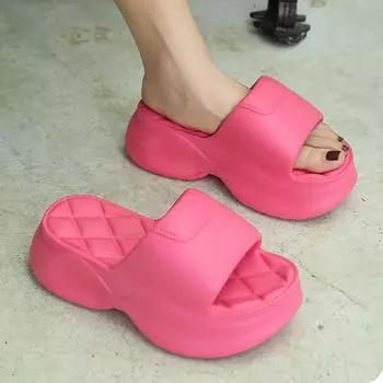 Новые женские толстые тапочки, модные тапочки в елочку, мягкие удобные туфли для пар, однотонные пляжные тапочки из ЭВА, сандалии 38-39(fit 37-38) зелёный