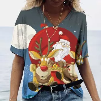 Новые женские топы, женские футболки с рождественским принтом снеговика, осенняя одежда, женские футболки, топы с короткими рукавами, милая рождественская одежда 3XL