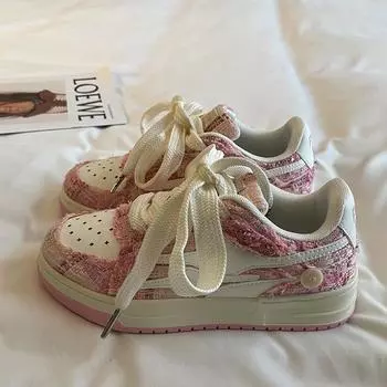 Новые женские трендовые кроссовки женские вулканизированные туфли на платформе весенние туфли на плоской подошве со шнуровкой спортивные женские повседневные кроссовки теннисные туфли 36 розовый