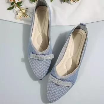 Новые женские трикотажные туфли на плоской подошве, дышащие, удобные, с бантом, повседневные, с острым носком, кроссовки для ходьбы, мокасины 36