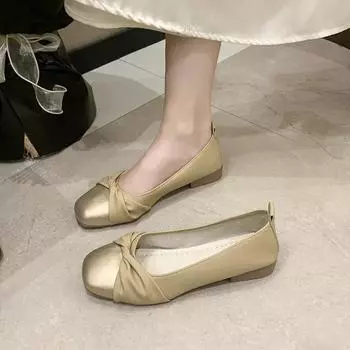 Новые женские туфли 2024 года, высококачественные женские туфли на плоской подошве, модные женские туфли на низком каблуке, квадратный носок, неглубокий носок, женские туфли 35 бежевый