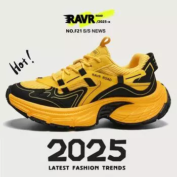 Новые женские туфли 2025 года для пар, кроссовки для пап, кроссовки из микрофибры с толстой подошвой, теплая европейская и американская спортивная и любительская обувь 35 жёлтый