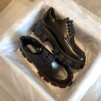 Новые женские туфли Black Knight на толстой подошве, повседневные, модные, универсальные, кожаные туфли, увеличивающие рост, женская обувь 34 бежевый