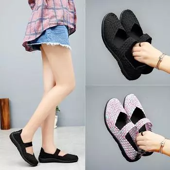 Новые женские туфли большого размера, плетеные вручную, повседневные дышащие полые туфли, ультралегкие сетчатые туфли на плоской подошве, ленивые туфли 36