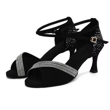 Новые женские туфли для латиноамериканских танцев, мягкая подошва, для взрослых, для дам, Таого, сальса, для вечеринок, бальные танцы, каблук 7,5 см 34 чёрный