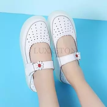 Новые женские туфли для медсестер из натуральной кожи с воздушной подушкой, мягкая эластичная подошва, дышащая плоская подошва, белая медицинская обувь 38 белый