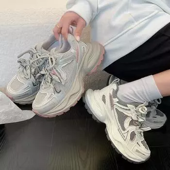 Новые женские туфли для папы 2025 года, весна, на толстой подошве, увеличивающие рост, универсальные повседневные туфли, женские, легкие, дышащие, спортивные, беговые, женские туфли 35