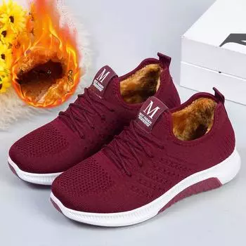 Новые женские туфли из хлопка, модные повседневные туфли из хлопка для среднего возраста, с добавлением флиса, теплые, нескользящие, хлопковые туфли для мам 36 чёрный