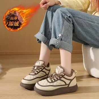 Новые женские туфли из хлопка с круглым носком, среднего размера, бархатные, теплые, на толстой подошве, повседневные, модные, простые, спортивные туфли 35