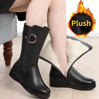 Новые женские туфли из нескользящей кожи с плоским дном, женские плюшевые теплые ботинки, женские хлопковые ботинки 35 чёрный