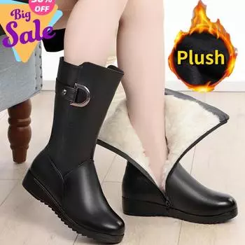 Новые женские туфли из нескользящей кожи с плоским дном, женские плюшевые теплые ботинки, женские хлопковые ботинки 35 чёрный