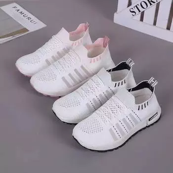 Новые женские туфли из сетчатой ткани с летающим плетением. Удобные маленькие белые туфли на мягкой подошве. Модная и легкая студенческая обувь. Спортивная обувь. 36