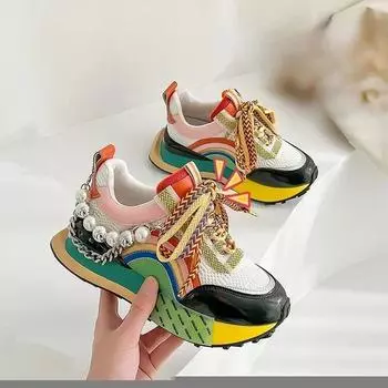 Новые женские туфли из вулканизированной стали с переливающейся цепочкой на шнуровке, женские кроссовки на платформе Zapatos De Mujer, женская обувь 35