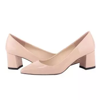 Новые женские туфли-лодочки 5 см повседневные туфли с острым носком на высоком каблуке квадратные женские офисные черные кожаные туфли на низком толстом каблуке для вечеринки и платья свадебные туфли 35 чёрный