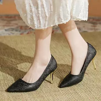 Новые женские туфли-лодочки больших размеров, туфли-лодочки с острым носком, модельные туфли на высоком каблуке, свадебная женская обувь на каблуке, Zapatos De Mujer 34 чёрный