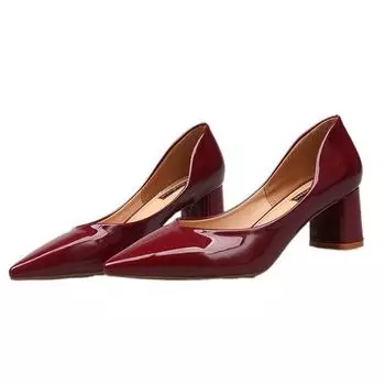 Новые женские туфли-лодочки черного цвета на высоком каблуке, женские лакированные туфли из толстой кожи с осенним острым носком, женские босоножки, роскошные квадратные каблуки88 4 чёрный