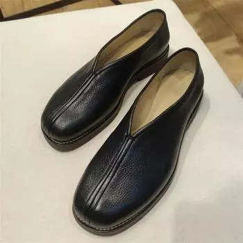 Новые женские туфли-лодочки на низком толстом каблуке в стиле ретро, кожаные туфли для пар, мужские туфли дерби, туфли-лодочки на толстой подошве и платформе, мокасины без застежек 36 чёрный