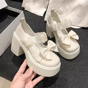 Новые женские туфли-лодочки с круглым носком и блочным каблуком Туфли в стиле Лолиты Удобные женские туфли Мэри Джейн Ретро-лоферы Слипоны Zapatos Para Mujeres 35