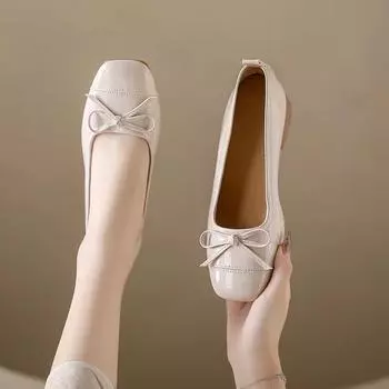 Новые женские туфли-лодочки с квадратным носком, удобные туфли на низком каблуке, осенние повседневные элегантные туфли с бантом на толстом каблуке, яркие кожаные женские туфли 35 чёрный