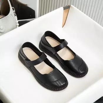Новые женские туфли-лодочки с мелким вырезом, весенние, новые, ретро, на мягкой подошве, на толстом каблуке, с круглым носком, туфли для мамы, удобные и универсальные женские туфли 35 чёрный