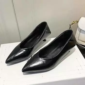 Новые женские туфли-лодочки с острым носком, туфли на каблуке-рюмочке, туфли для платья, серебристые туфли для офиса, рабочие туфли для женщин, черные, весна-осень 35