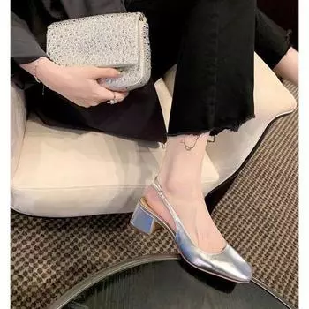 новые женские туфли-лодочки с открытой пяткой, квадратный носок, средний каблук, пряжка, мелкая женская мода, деловая обувь, лето, серебристый, розовый, белый 40 35