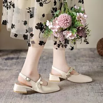 Новые женские туфли-лодочки с вышивкой Slingback M Туфли на высоком каблуке Женские брендовые туфли на тонком каблуке Женские сандалии 35 бежевый