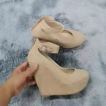 Новые женские туфли-лодочки, сексуальные, с пряжкой-бабочкой, круглым носком, ремешком на щиколотке, на высоком каблуке, на платформе, на танкетке, женские туфли-лодочки, красные свадебные туфли 35 чёрный