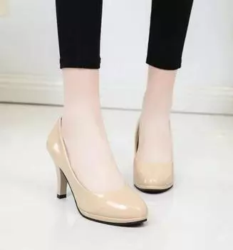 Новые женские туфли-лодочки женские туфли из искусственной кожи с закругленным носком на высоком каблуке свадебные туфли нарядные туфли женские размеры 34-42 35