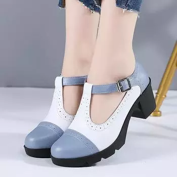 Новые женские туфли Мэри Джейн из натуральной кожи с пряжкой на ремешке на платформе, женские туфли-лодочки на высоком каблуке, туфли-лодочки в стиле ретро для дам, свадебные туфли 34 бежевый