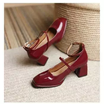 Новые женские туфли Мэри Джейн из высококачественной кожи для женщин с квадратным носком и неглубокой пряжкой на ремешке женские туфли сандалии 35