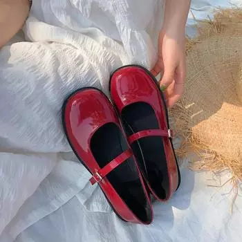 Новые женские туфли Мэри Джейн с круглым носком, квадратным низким каблуком, пряжкой, лакированные кожаные туфли в стиле Лолита, кожаные туфли в стиле колледжа 35