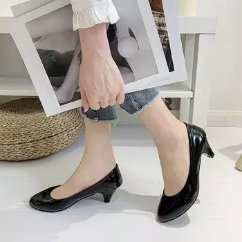 Новые женские туфли на каблуках, элегантные туфли на среднем каблуке с острым носком, модные туфли-лодочки для офиса, черные, белые, бежевые 35 бежевый