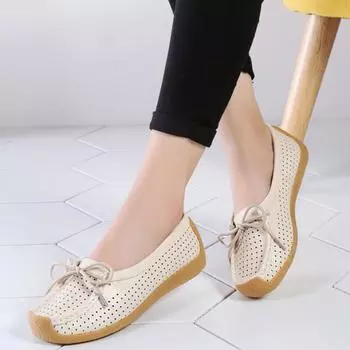 Новые женские туфли на мягкой подошве из воловьей кожи, обувь для мам, летние туфли на плоской подошве для отдыха, туфли-бобы 35 белый