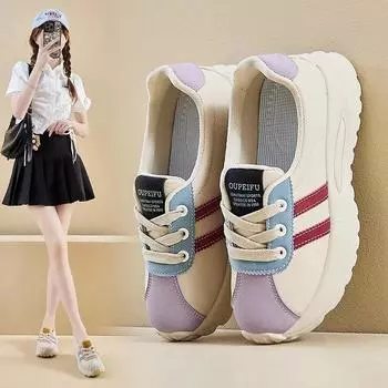 Новые женские туфли на платформе, повседневные кроссовки, универсальные модные дизайнерские полосатые женские туфли из искусственной кожи, одиночные туфли 35