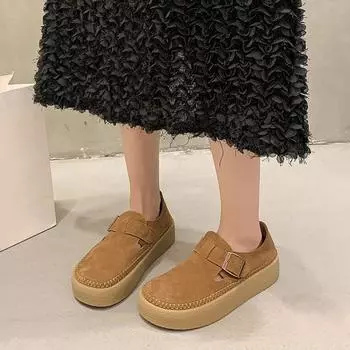 Новые женские туфли на платформе, женская обувь, повседневные кроссовки, мокасины с круглым носком, пряжка на ремне, неглубокий носок, слипоны, плоские туфли-сабо 35