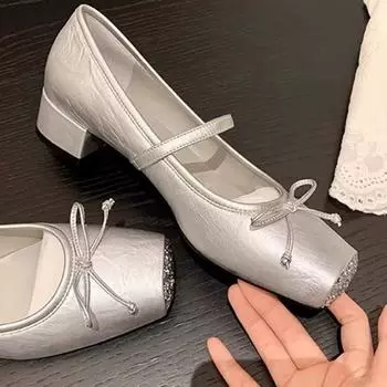 новые женские туфли на плоской подошве модные туфли с круглым носком неглубокие женские мягкие балетки Мэри Джейн на плоской подошве повседневные балетки 35 серебряный
