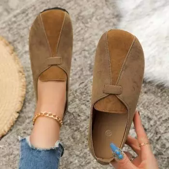 Новые женские туфли на плоской подошве с круглой головкой. Простые и мягкие женские туфли в стиле ретро. Модные женские туфли на плоской подошве.