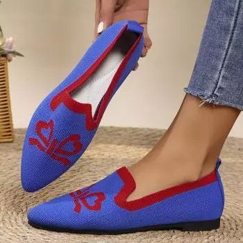 Новые женские туфли на плоской подошве с острым носком, однотонные вязаные туфли без шнуровки, повседневные дышащие балетки, женские туфли на плоской подошве, женские лоферы 36 чёрный