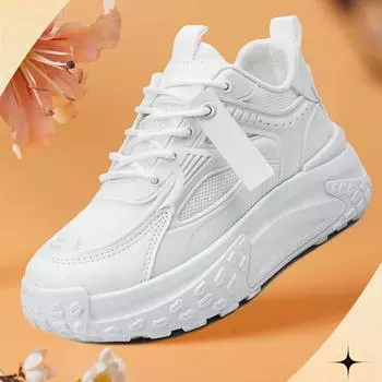 Новые женские туфли на толстой подошве, модные трендовые туфли для пап, повседневная обувь с дышащей сетчатой поверхностью, новые маленькие белые туфли с подошвой Muffin Sole, увеличивающие рост 35 белый