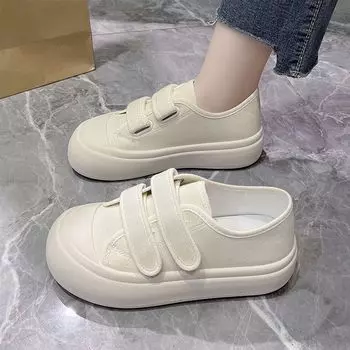 Новые женские туфли на толстой подошве с кексовой подошвой, белые туфли на липучке, с низким верхом и круглой головкой, обувь знаменитостей из Интернета 35