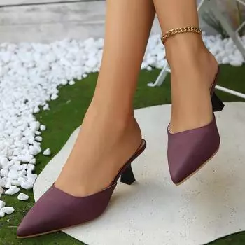 Новые женские туфли на высоком каблуке, летние женские туфли-мюли с острым носком, сандалии на низком каблуке, повседневные женские тапочки для улицы 37