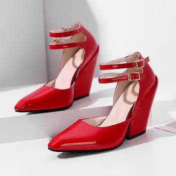 Новые женские туфли на высоком каблуке на танкетке, пикантные вечерние модельные туфли с острым носком, горячая распродажа, женские сандалии с открытым носком и неглубоким носком 34